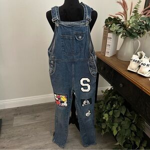 Vintage Denim Overalls with Cartoon Patches, Missing Label, Women’s Size Small